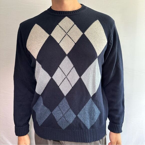 Dockers Blue and White Crewneck Sweater Argyle Pattern - Picture 5 of 6